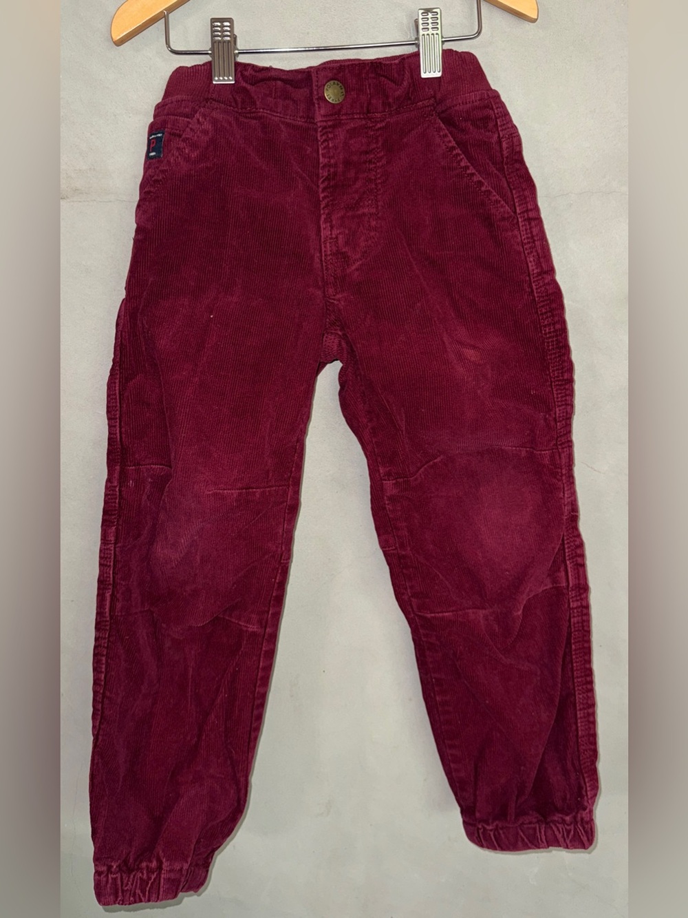 Polarn O. Pyret Sweden corduroy joggers black cherry burgundy size 4-5